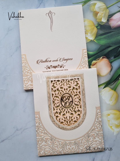 Hindu Muslim Christian Sikh Padded Laser Cut Colored invitation Cards LN-881