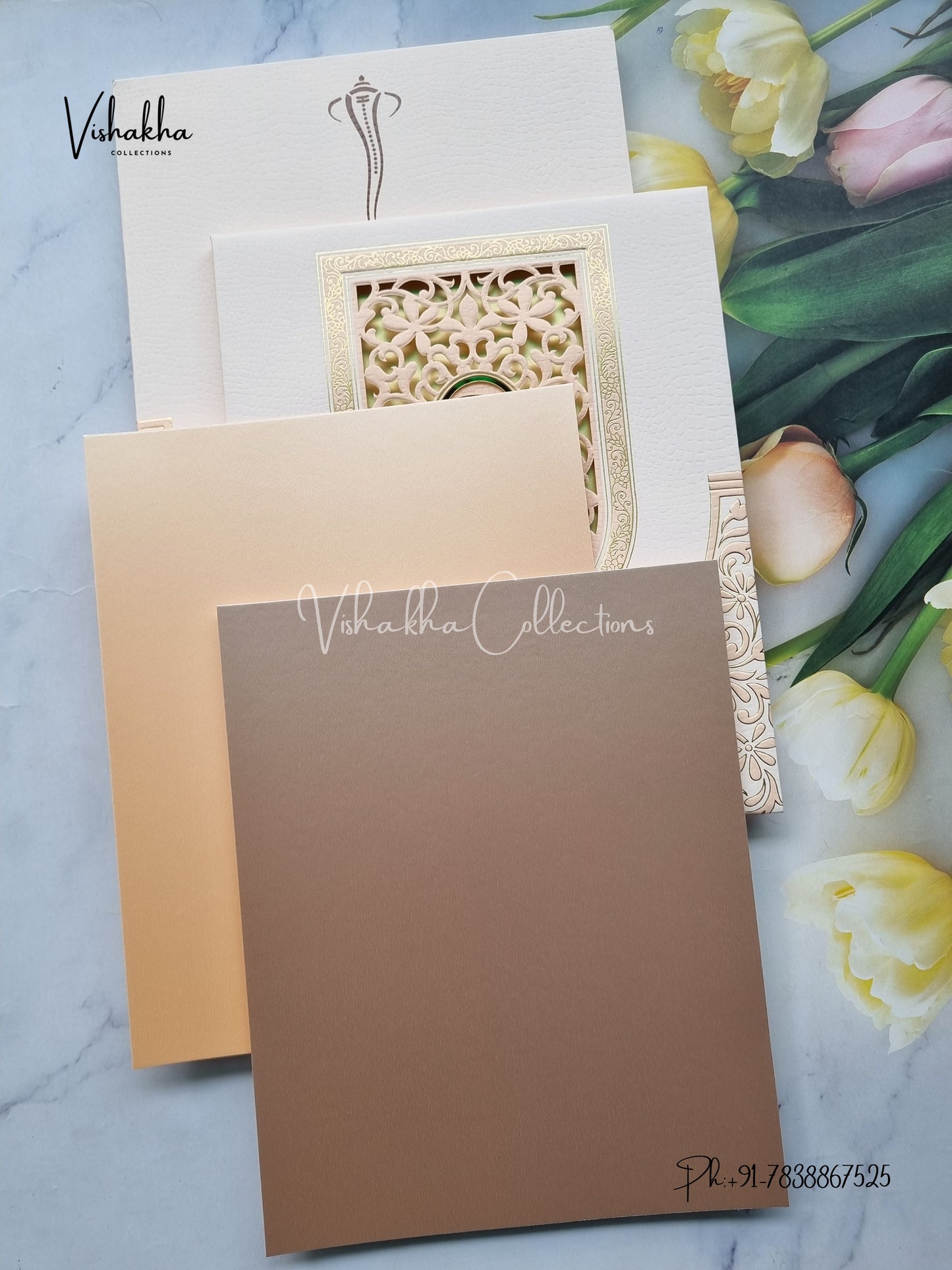 Hindu Muslim Christian Sikh Padded Laser Cut Colored invitation Cards LN-881