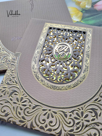 Hindu Muslim Christian Sikh Padded Laser Cut Colored invitation Cards LN-882
