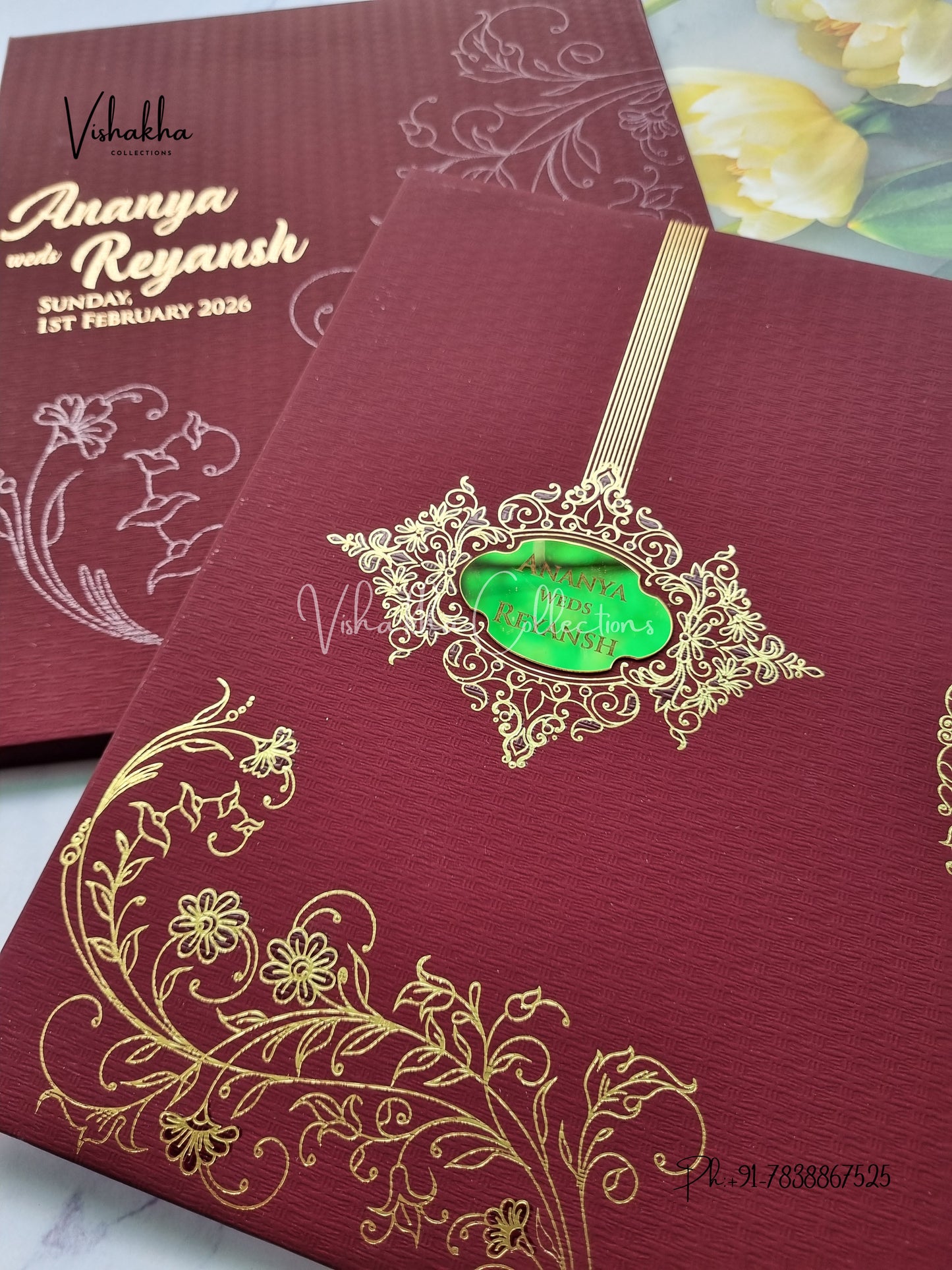 Hindu Muslim Christian Sikh Padded Colored invitation Cards LN-886