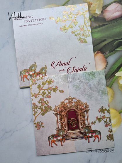 Double Door Hindu Sikh Colored invitation Cards LN-891