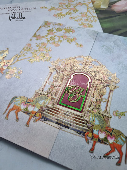 Double Door Hindu Sikh Colored invitation Cards LN-891