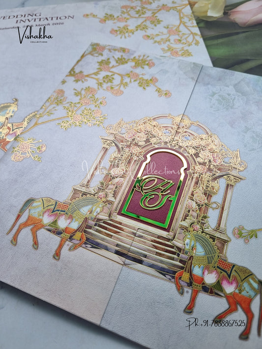 Double Door Hindu Sikh Colored invitation Cards LN-891