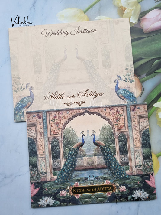 Peacock Hindu Sikh Colored invitation Cards LN-895