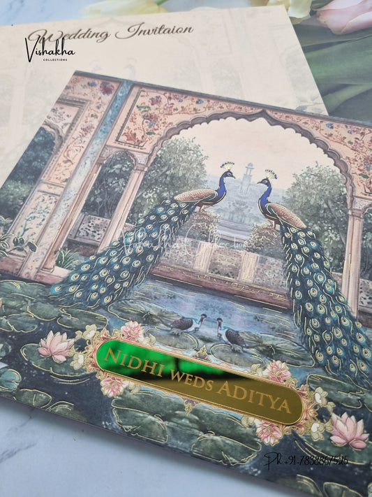 Peacock Hindu Sikh Colored invitation Cards LN-895