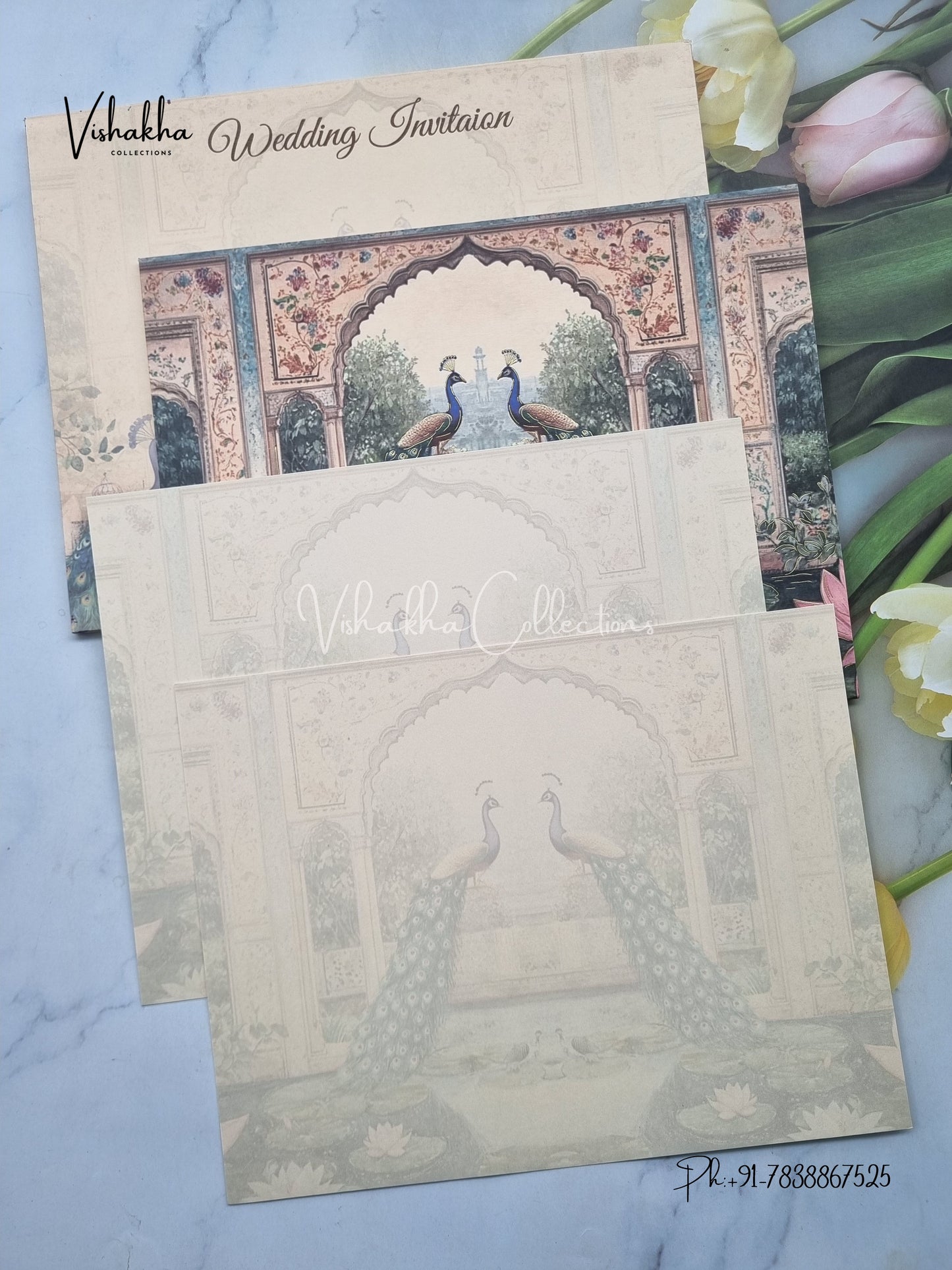 Peacock Hindu Sikh Colored invitation Cards LN-895