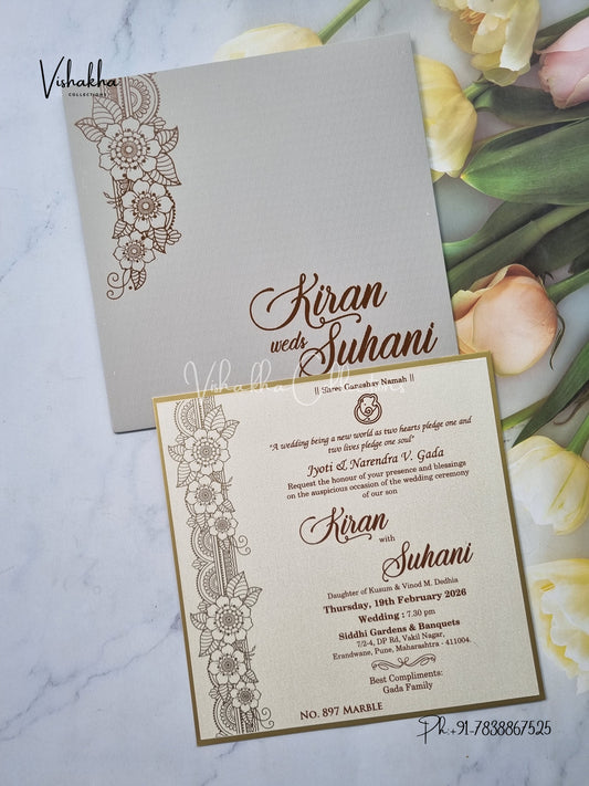 Single Insert Hindu Muslim Christian Sikh invitation Cards LN-897