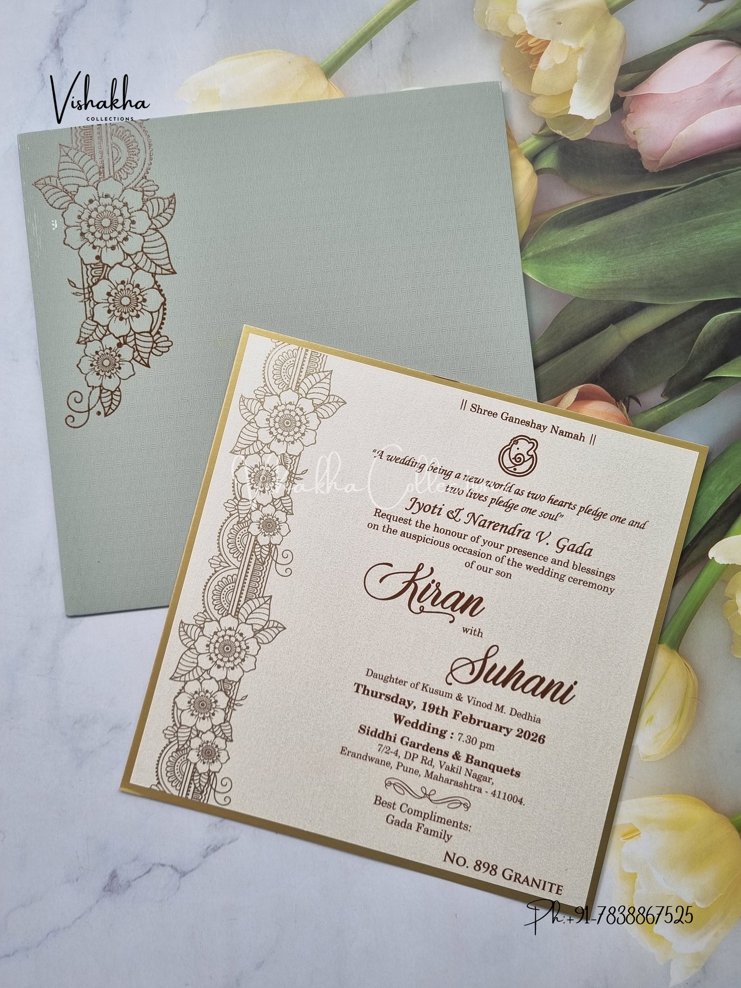 Single Insert Hindu Muslim Christian Sikh invitation Cards LN-898