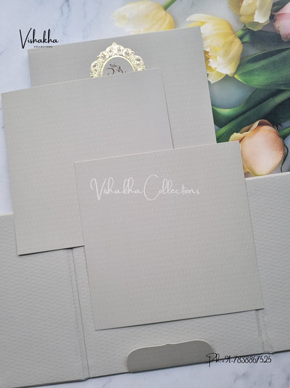 Double Door Hindu Muslim Christian Sikh Padded Colored invitation Cards LN-899