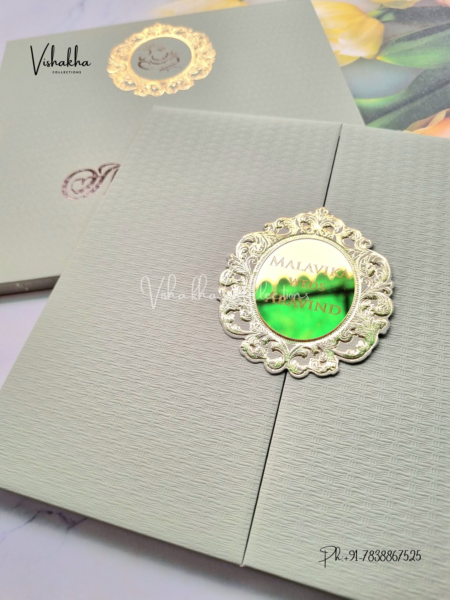 Double Door Hindu Muslim Christian Sikh Padded Colored invitation Cards LN-900