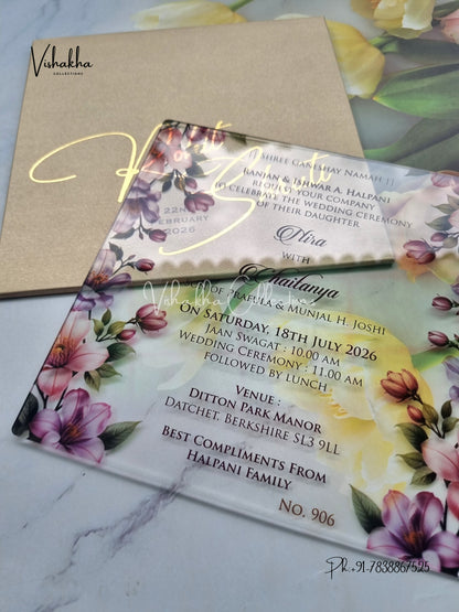Flower Hindu Muslim Christian Sikh Acrylic invitation Cards LN-901
