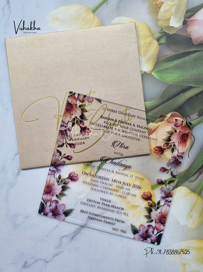 Flower Hindu Muslim Christian Sikh Acrylic invitation Cards LN-901
