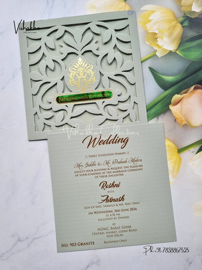 Single Insert Hindu Muslim Christian Sikh Laser Cut Colored invitation Cards LN-903