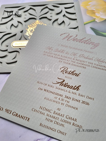 Single Insert Hindu Muslim Christian Sikh Laser Cut Colored invitation Cards LN-903