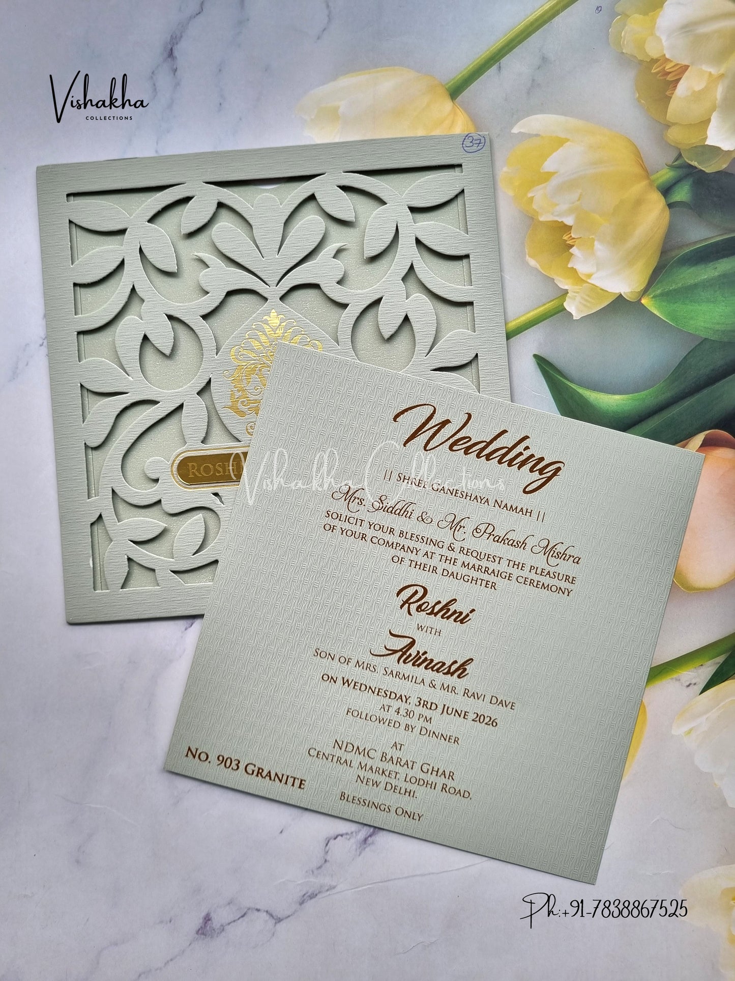 Single Insert Hindu Muslim Christian Sikh Laser Cut Colored invitation Cards LN-903
