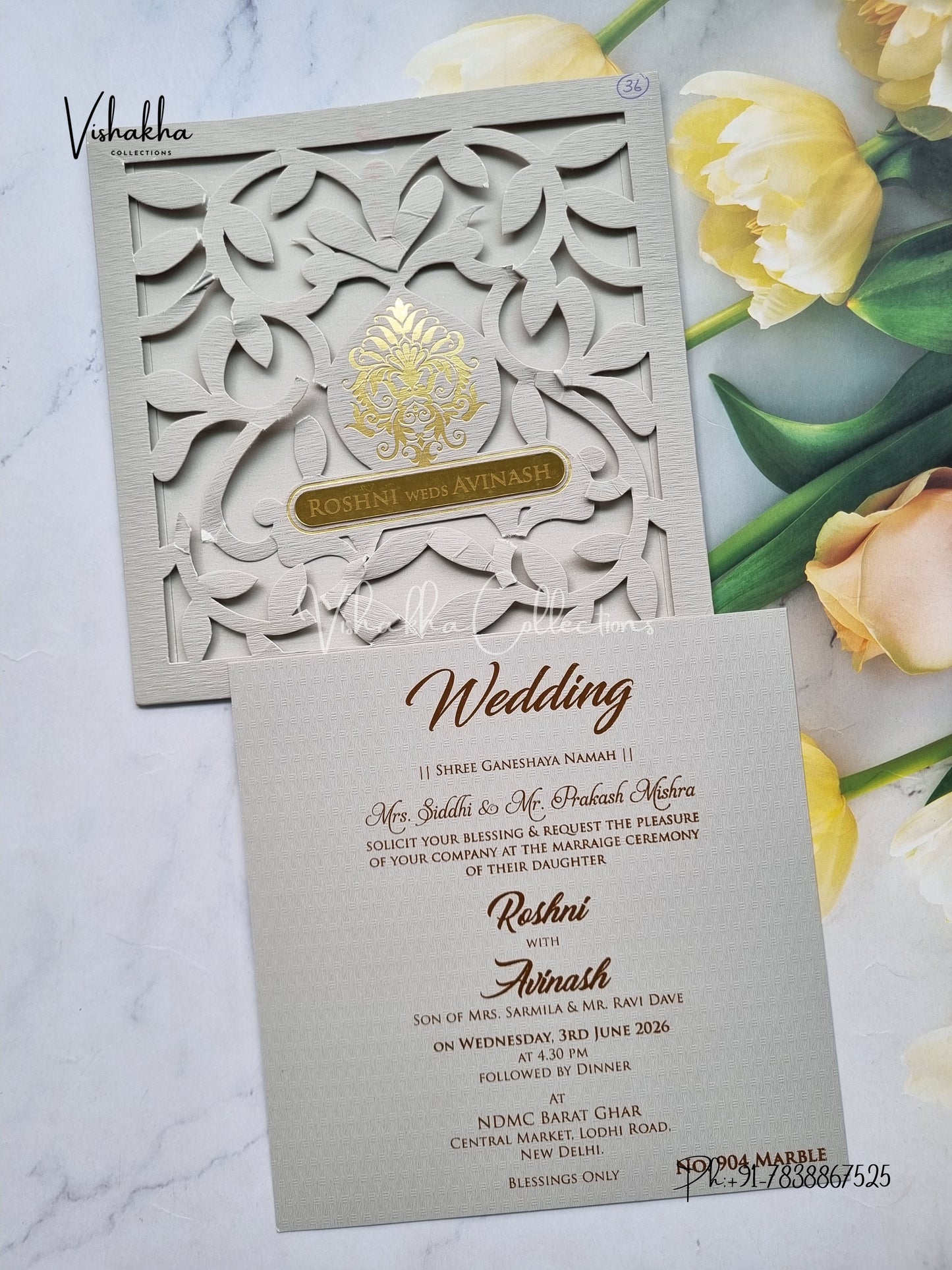 Single Insert Hindu Muslim Christian Sikh Laser Cut Colored invitation Cards LN-904