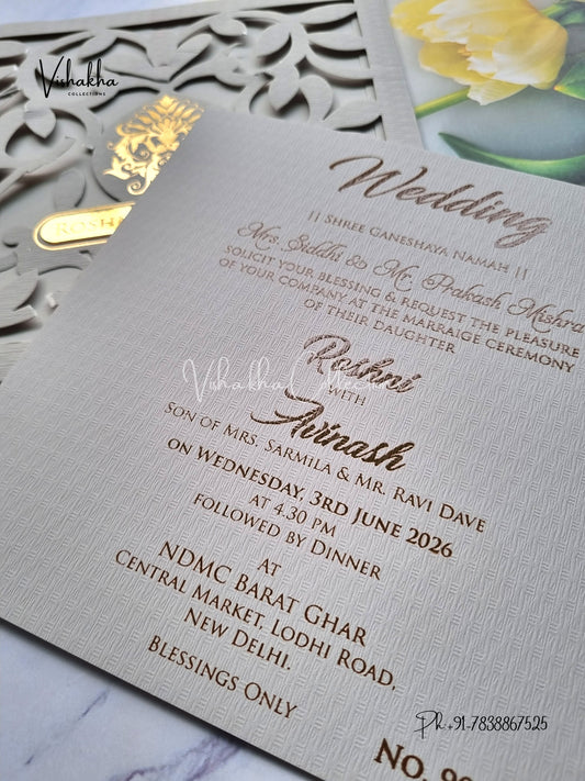 Single Insert Hindu Muslim Christian Sikh Laser Cut Colored invitation Cards LN-904