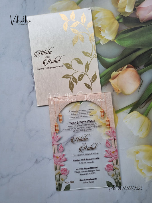 Flower Hindu Muslim Christian Sikh Acrylic invitation Cards LN-908