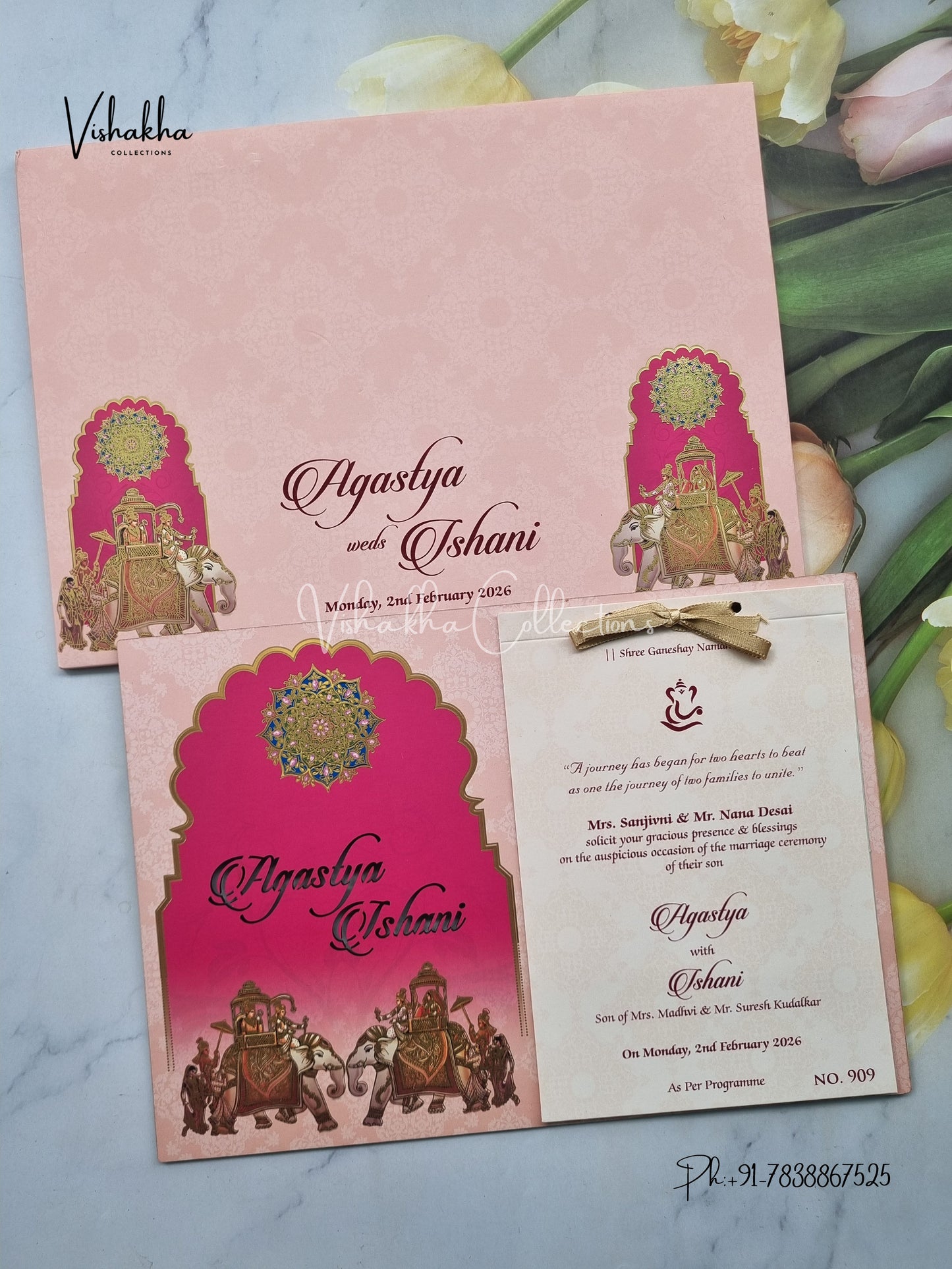Hathi Hindu Sikh MDF Board Laser Cut Named MDF Laser Cut Colored invitation Cards LN-909