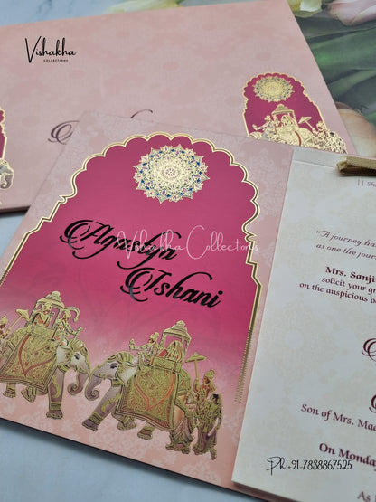 Hathi Hindu Sikh MDF Board Laser Cut Named MDF Laser Cut Colored invitation Cards LN-909