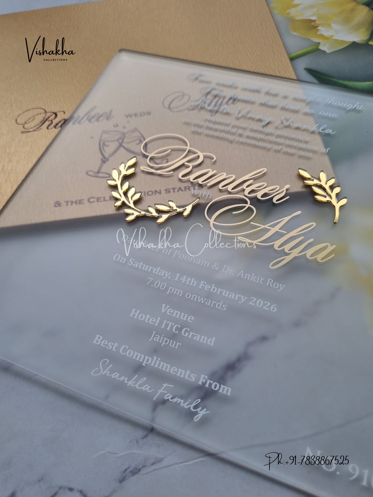 Hindu Muslim Christian Sikh Acrylic Colored invitation Cards LN-910