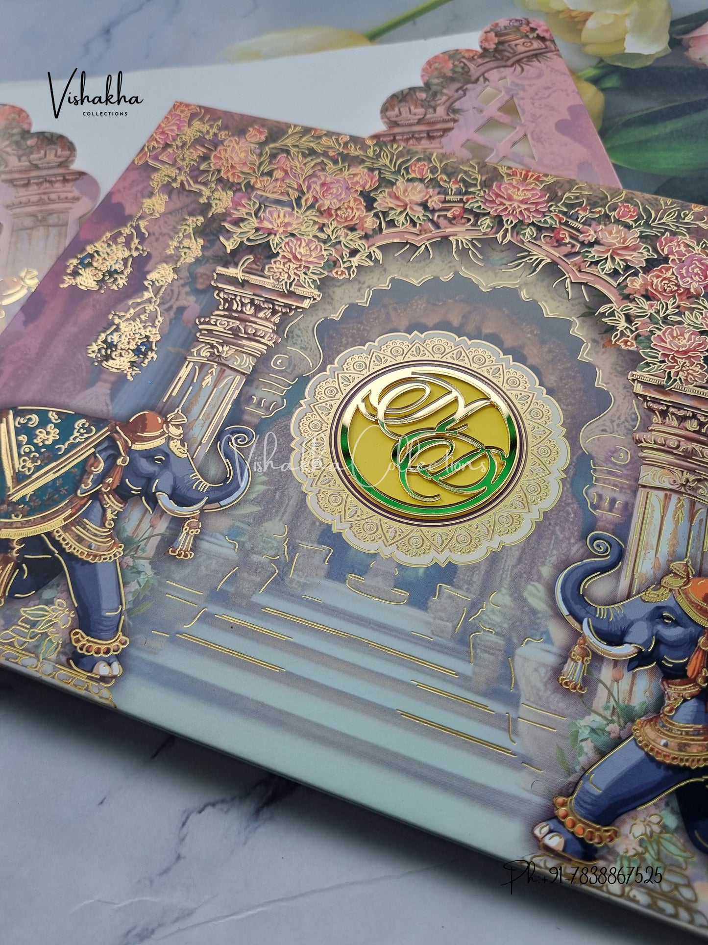 Hathi Hindu Sikh Padded Unique Color Colored invitation Cards LN-911