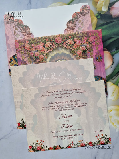 Hathi Hindu Sikh Padded Unique Color Colored invitation Cards LN-911