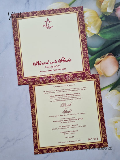 Single Insert Flower Hindu Muslim Christian Sikh Colored invitation Cards LN-912