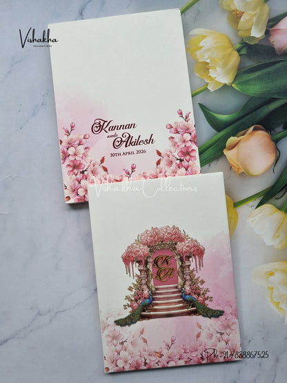 Peacock Flower Hindu Muslim Christian Sikh Padded Colored invitation Cards LN-917