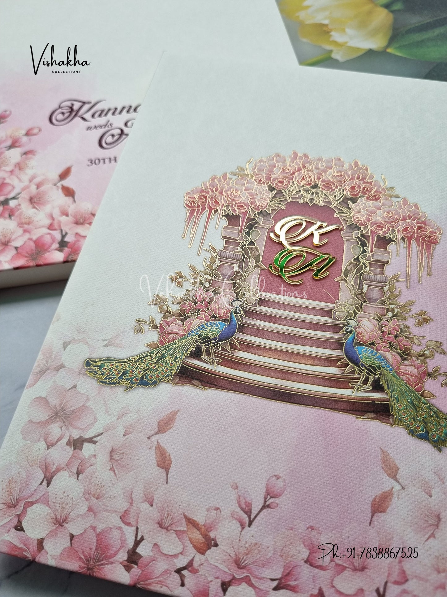 Peacock Flower Hindu Muslim Christian Sikh Padded Colored invitation Cards LN-917