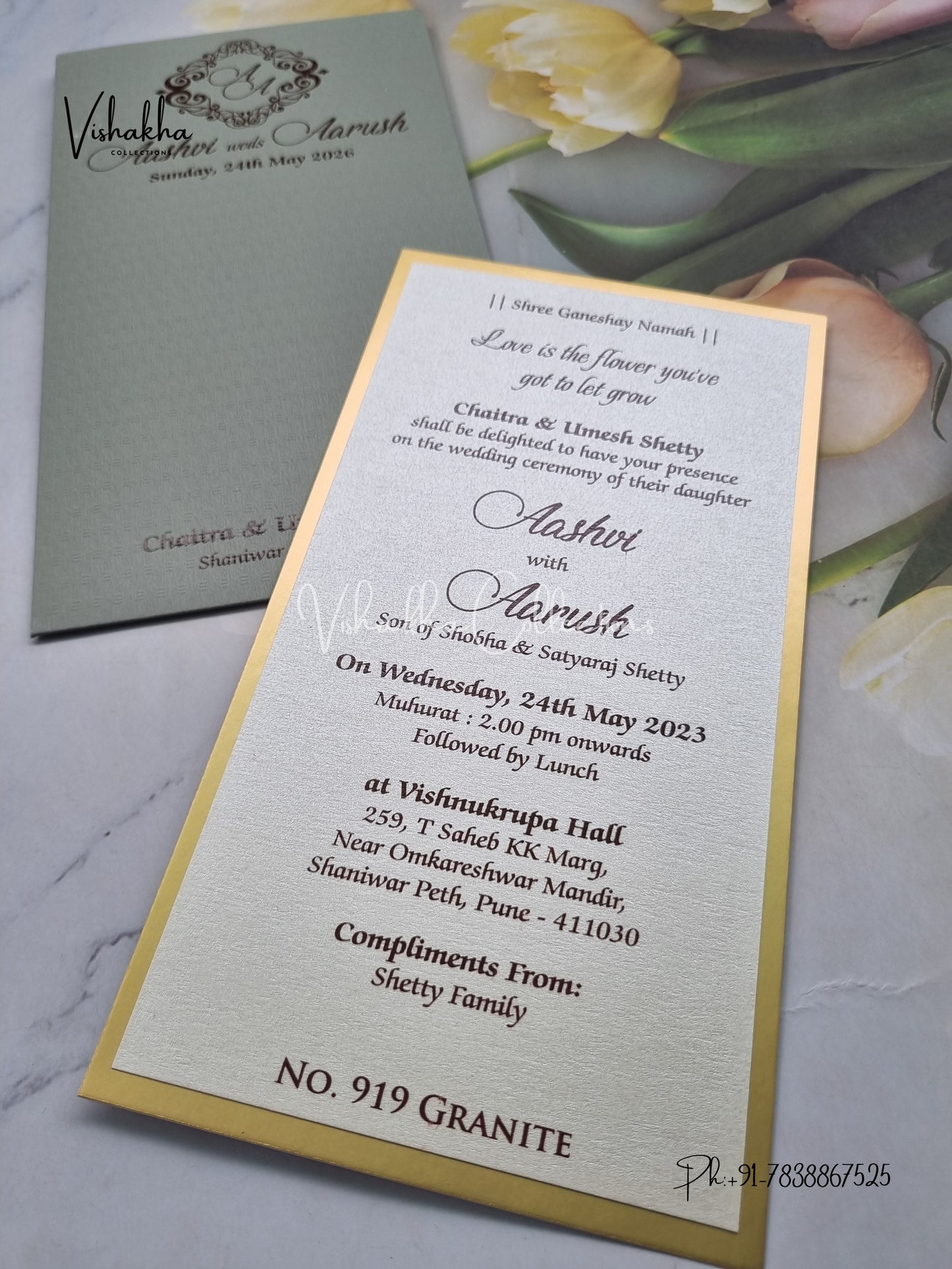 Single Insert Hindu Muslim Christian Sikh Colored invitation Cards LN-919