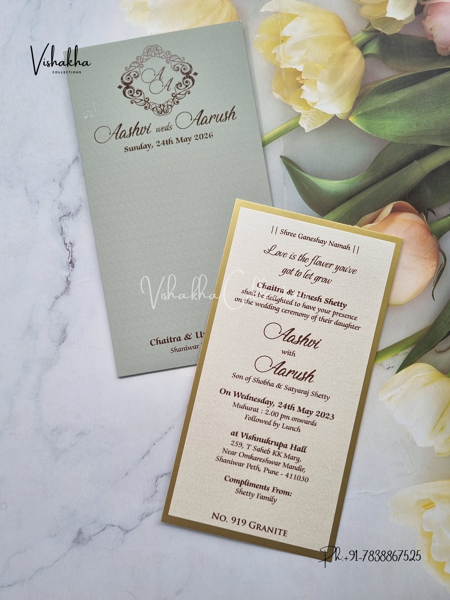 Single Insert Hindu Muslim Christian Sikh Colored invitation Cards LN-919