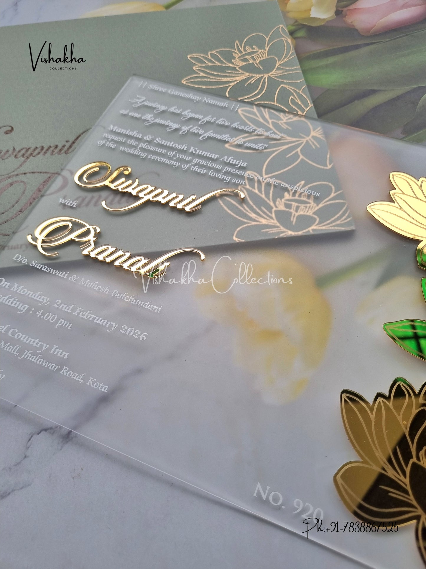 Hindu Muslim Christian Sikh Acrylic Colored invitation Cards LN-920