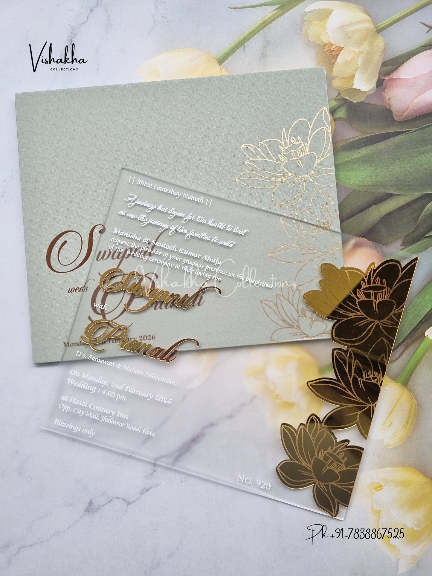 Hindu Muslim Christian Sikh Acrylic Colored invitation Cards LN-920