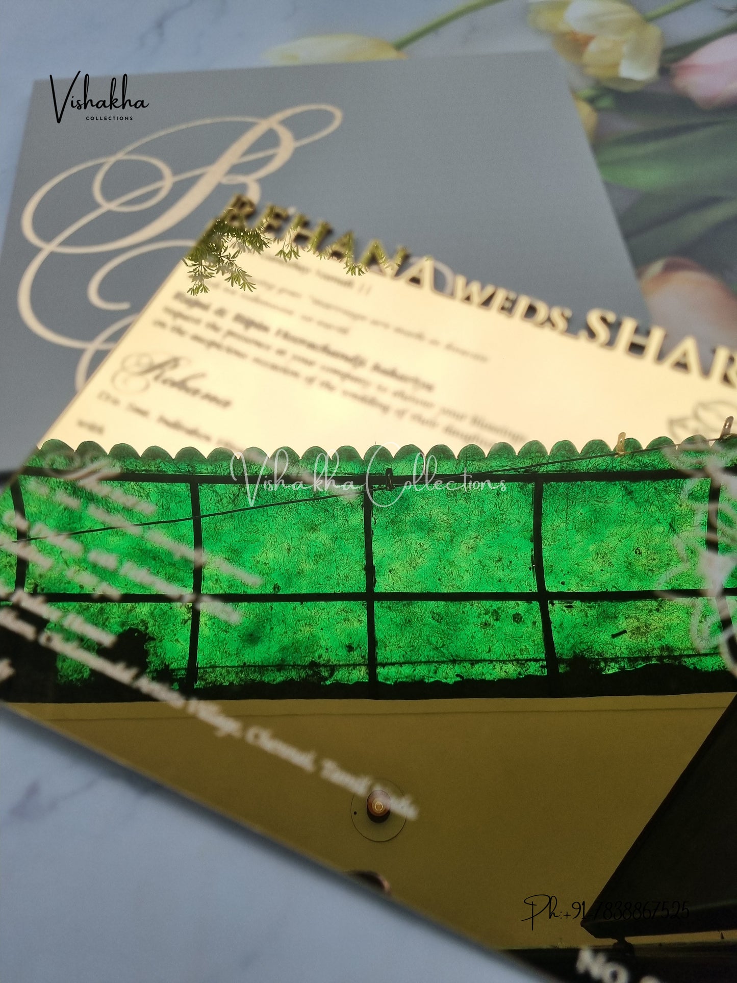 Hindu Muslim Christian Sikh Acrylic Colored invitation Cards LN-921