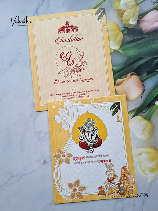 Ganesh Ji Dulah Dulhan Hindu Yellow Colored invitation Cards NA-1125-106