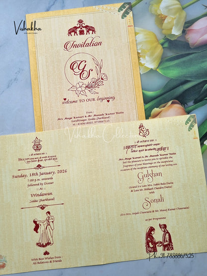 Ganesh Ji Dulah Dulhan Hindu Yellow Colored invitation Cards NA-1125-106