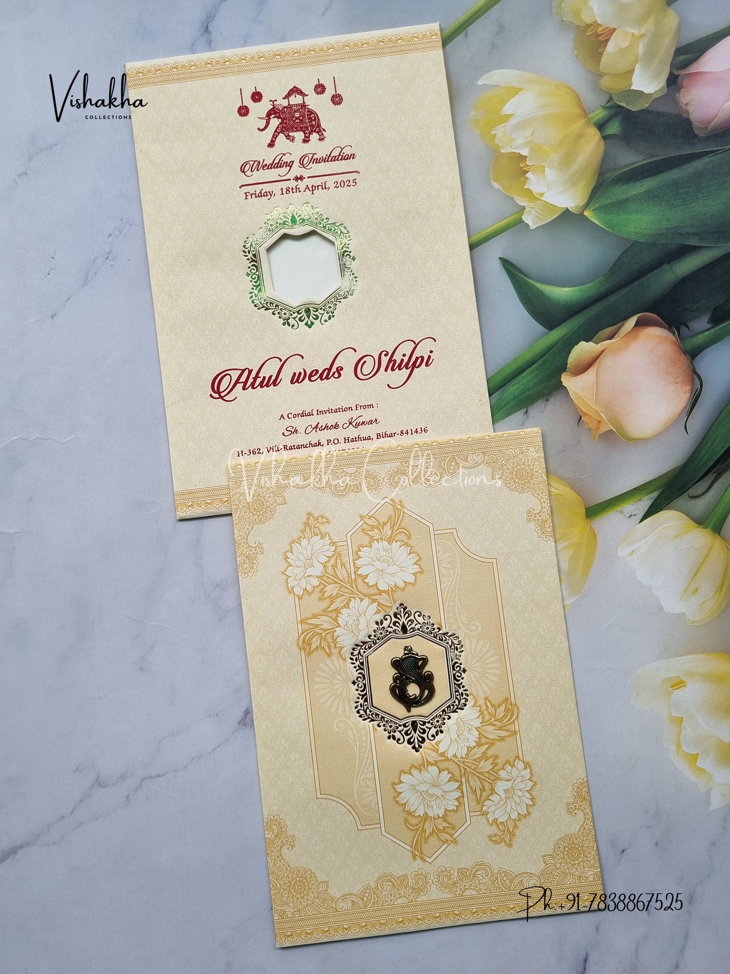 Flower Hindu Muslim Christian Sikh Light Yellow Colored invitation Cards NA-1125-119