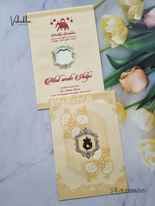 Flower Hindu Muslim Christian Sikh Light Yellow Colored invitation Cards NA-1125-119