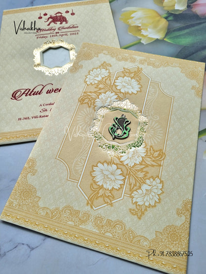 Flower Hindu Muslim Christian Sikh Light Yellow Colored invitation Cards NA-1125-119