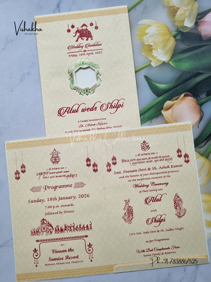 Flower Hindu Muslim Christian Sikh Light Yellow Colored invitation Cards NA-1125-119