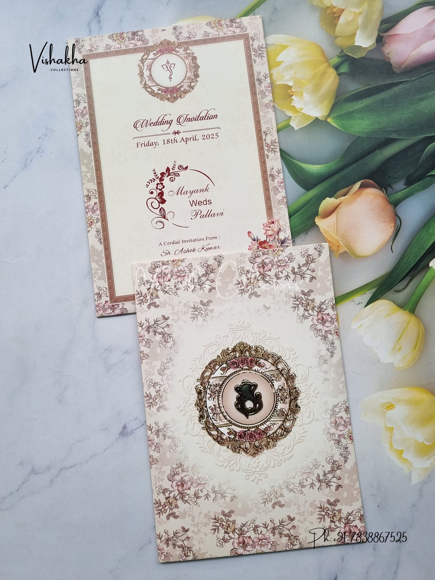 Flower Hindu Muslim Christian Sikh Greyish Green Colored invitation Cards NA-1125-127