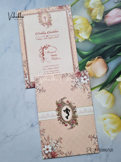 Flower Hindu Muslim Christian Sikh Light Brown Colored invitation Cards NA-1125-128