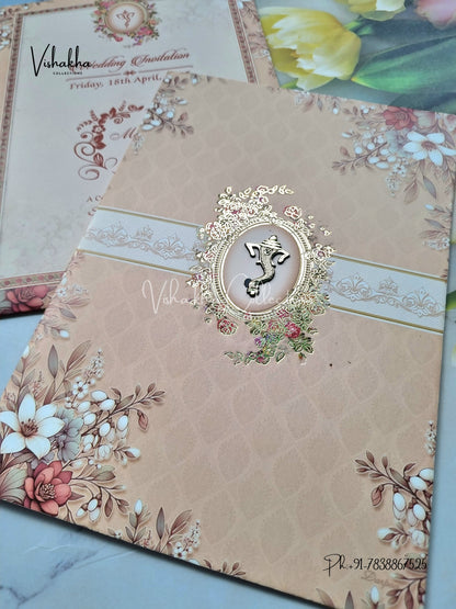 Flower Hindu Muslim Christian Sikh Light Brown Colored invitation Cards NA-1125-128