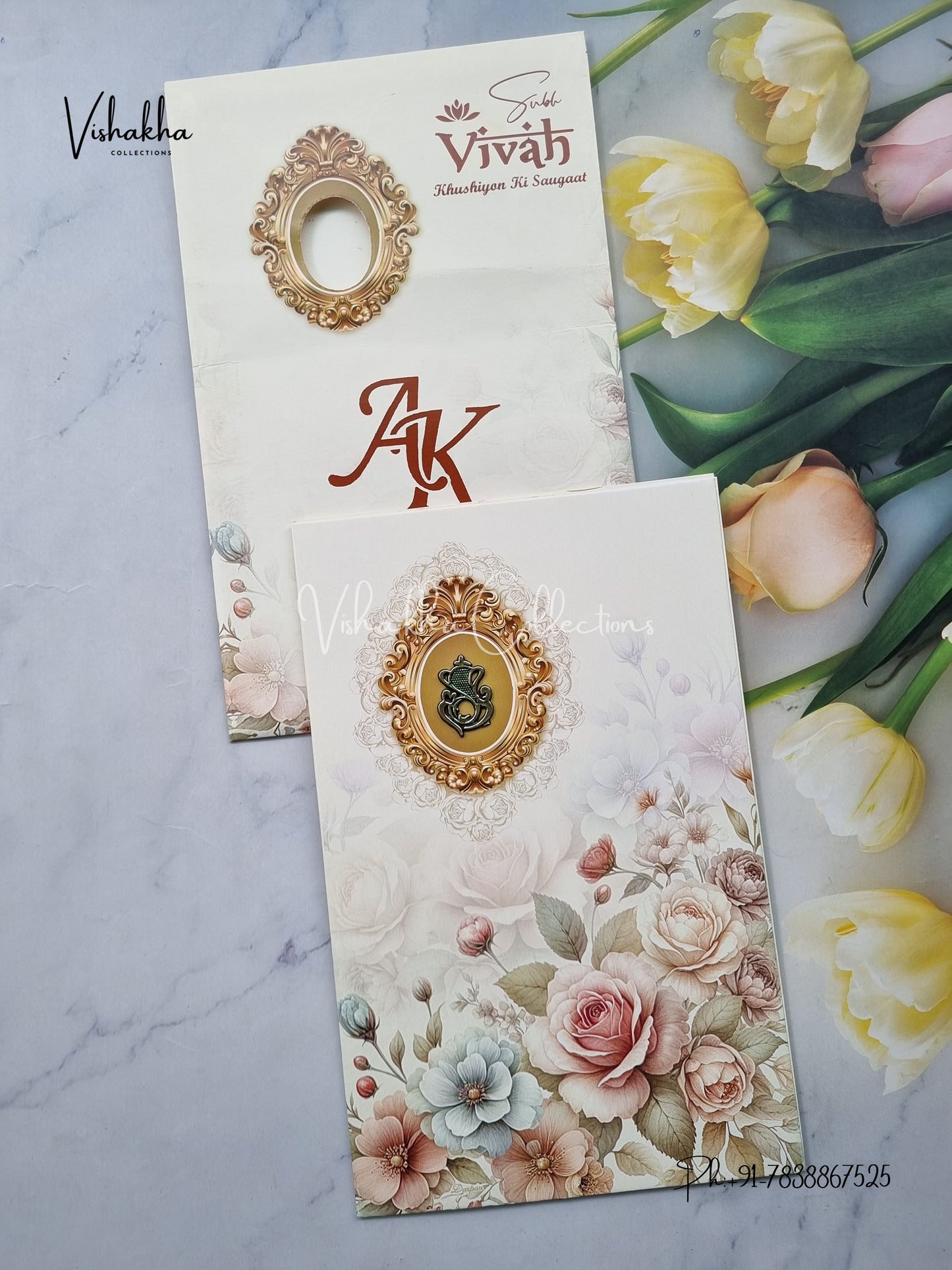 Flower Hindu Muslim Christian Sikh Light Yellow Colored invitation Cards NA-1125-130