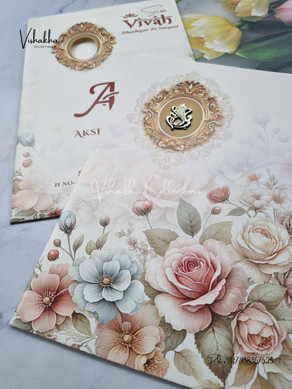 Flower Hindu Muslim Christian Sikh Light Yellow Colored invitation Cards NA-1125-130