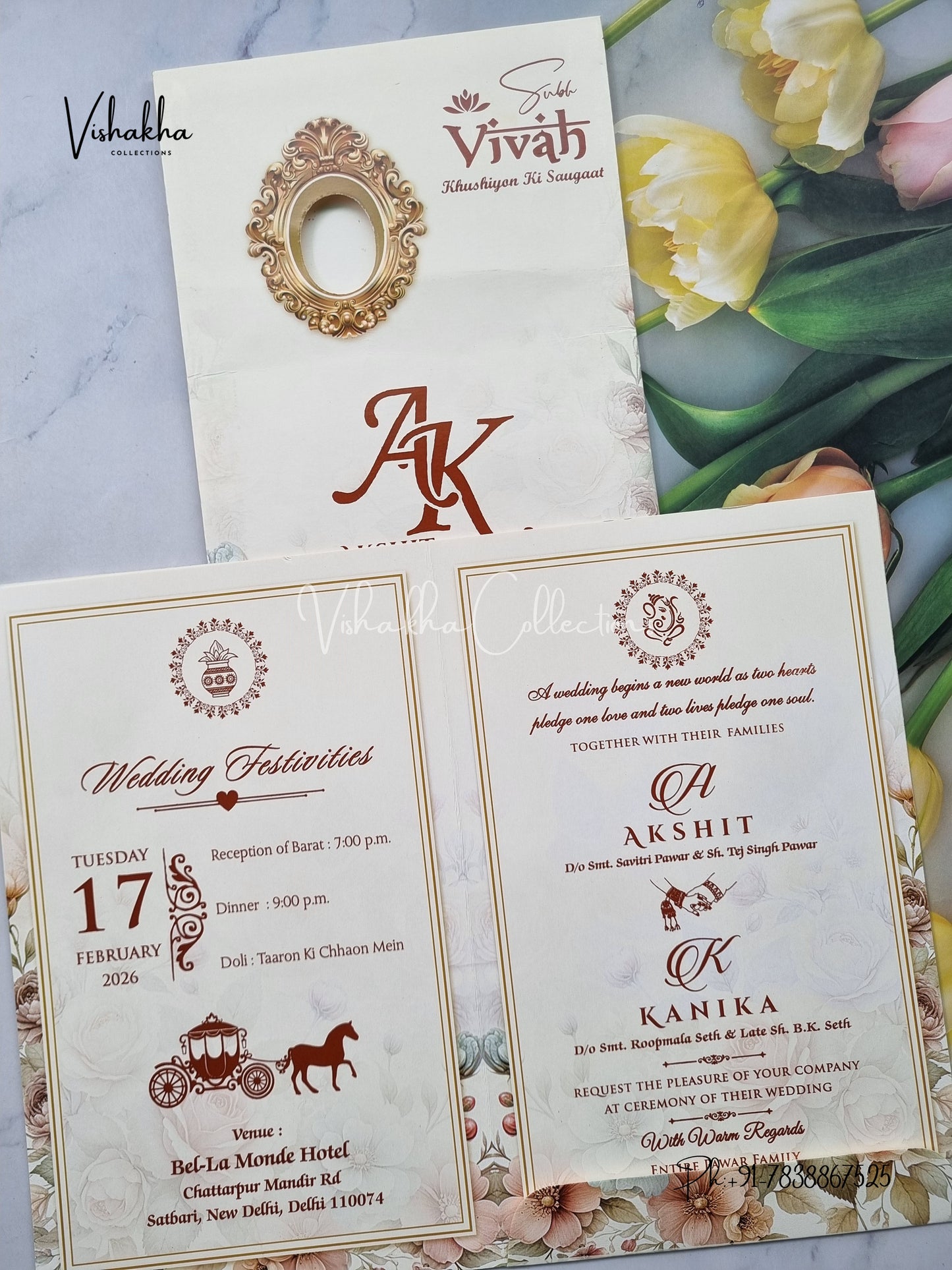 Flower Hindu Muslim Christian Sikh Light Yellow Colored invitation Cards NA-1125-130