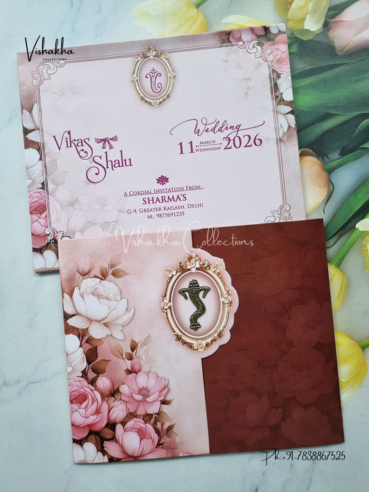Semi Box Flower Hindu Muslim Christian Sikh Pink And Purple Colored invitation Cards NA-1125-131