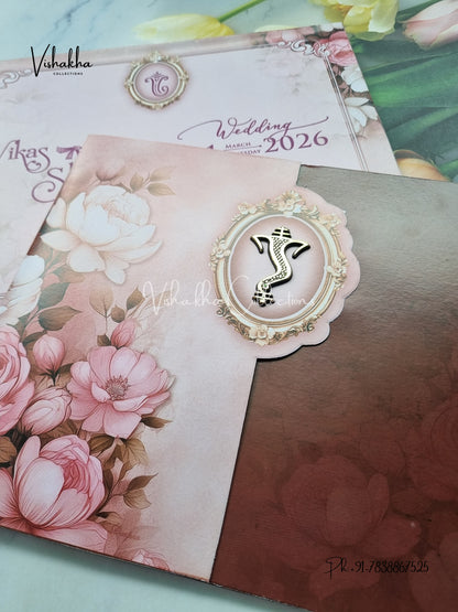 Semi Box Flower Hindu Muslim Christian Sikh Pink And Purple Colored invitation Cards NA-1125-131