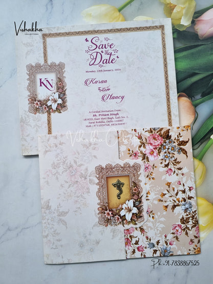 Semi Box Flower Double Door Hindu Muslim Christian Sikh Multicolor Colored invitation Cards NA-1125-132
